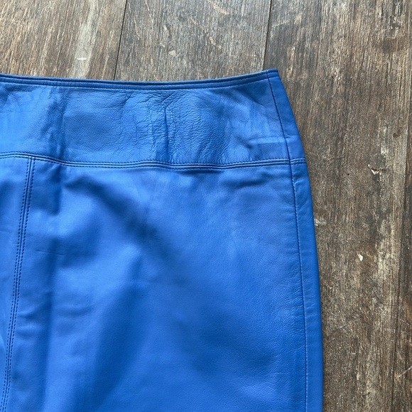 Genuine Blue Leather Pencil Skirt - Picture 4 of 8